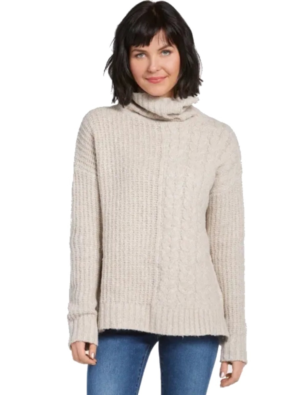 John + Jenn Soft Cream Cable Turtleneck Pullover